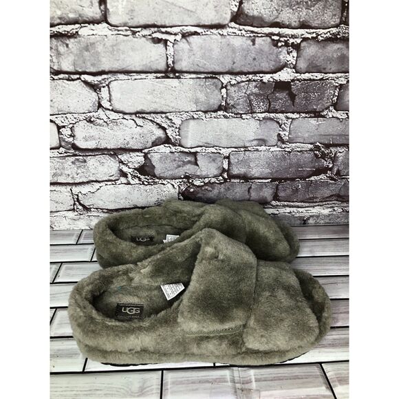 Ugg Olive Green Fluff That Slip On Plush Wool Slippers Men’s Sz 9M US/42 1124111 - Picture 4 of 16